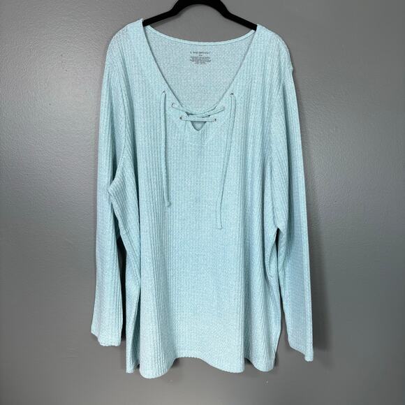 Lane Bryant Tops - Lane Bryant Y2K Mint Waffle Knit Lace Up Top - Size 26/28 - Women's Plus Size